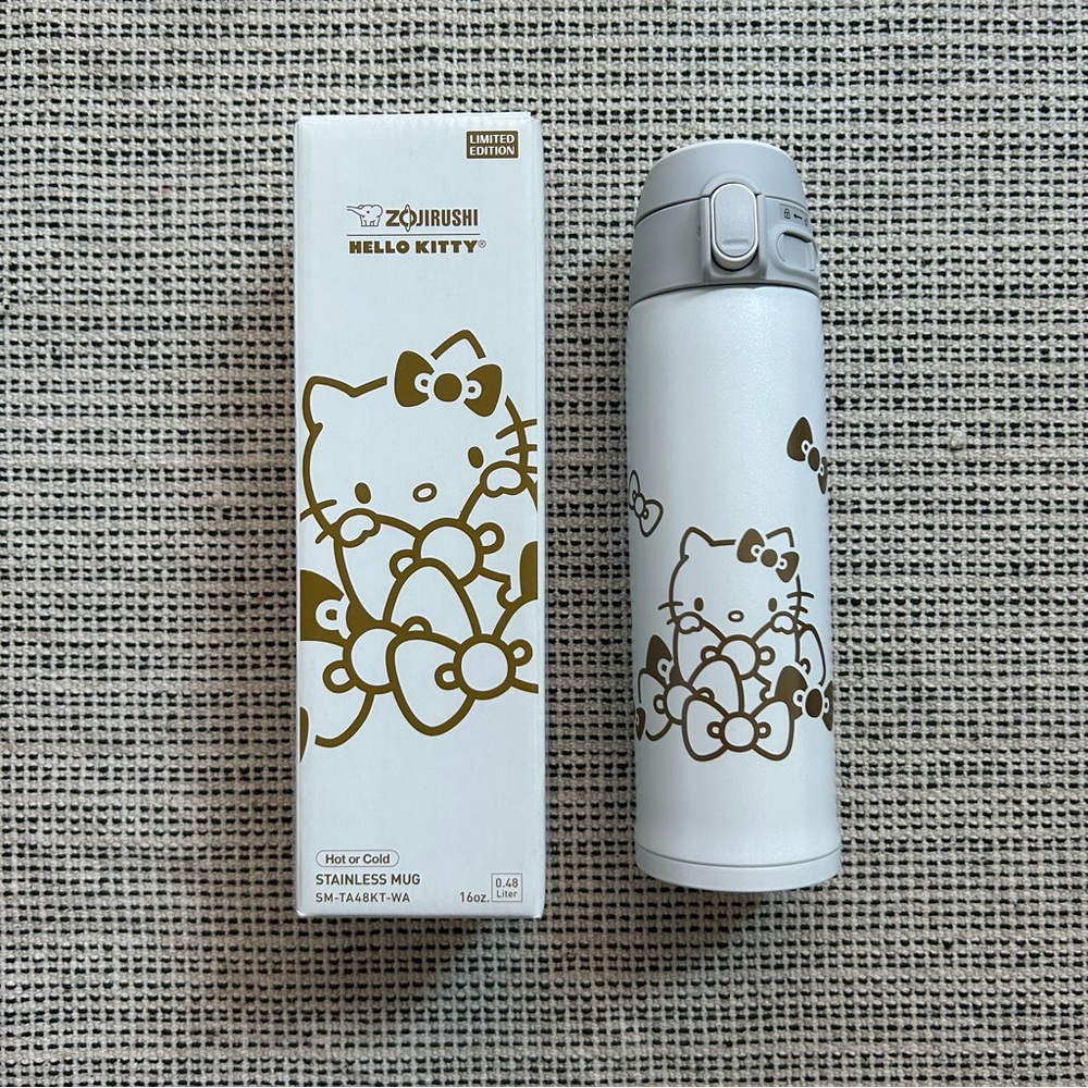 Brand new Hello Kitty x Zojirushi white and gold insulated 16oz tumbler
